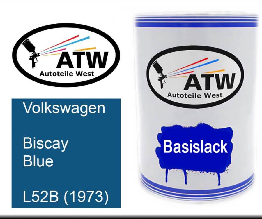 Volkswagen, Biscay Blue, L52B (1973): 500ml Lackdose, von ATW Autoteile West.